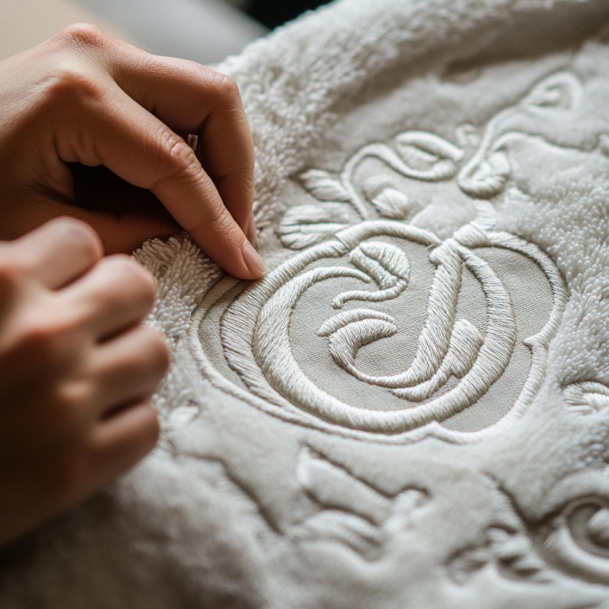 Minimal embroidered monogram on linen